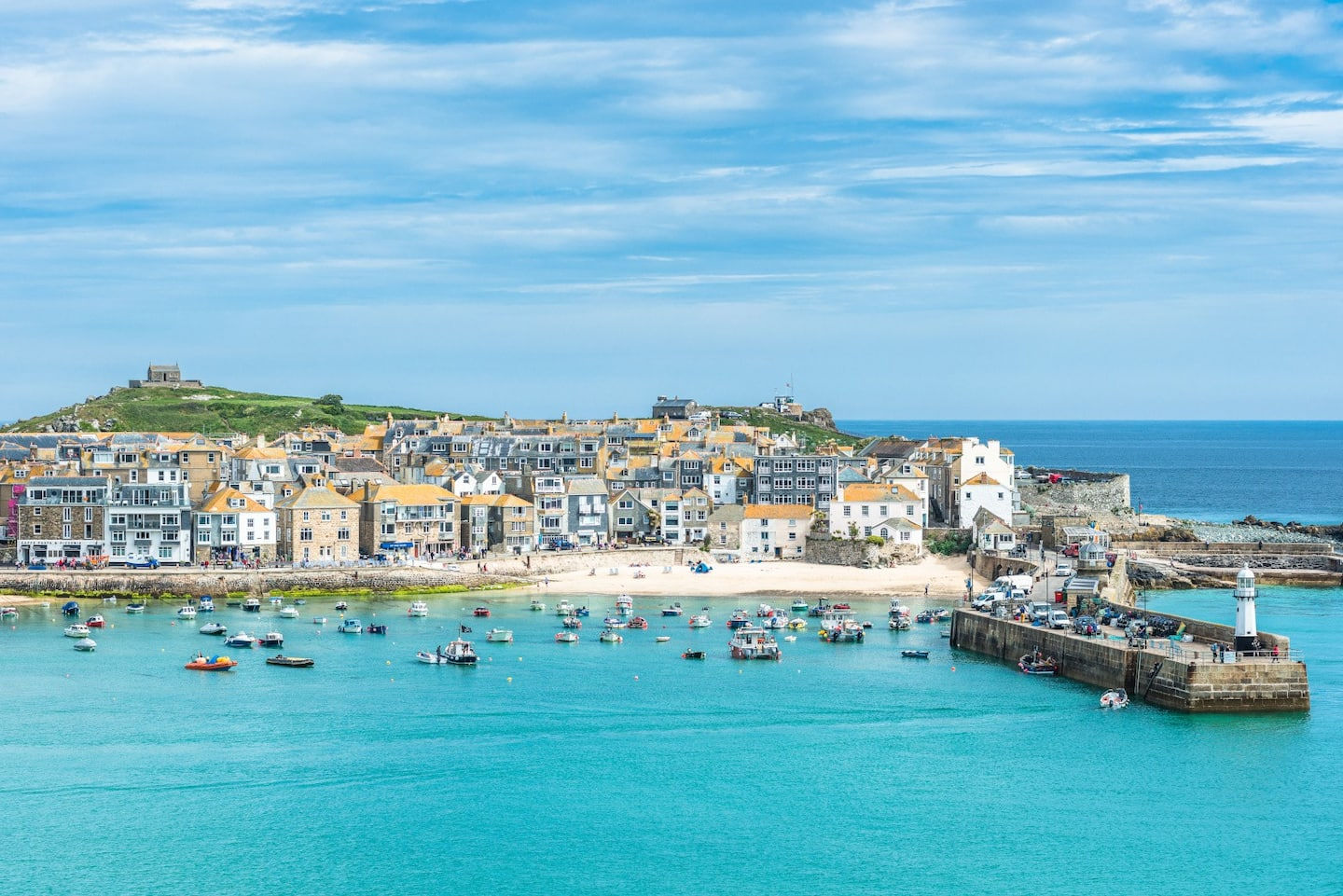 Beautiful view of St Ives harbour and coastline